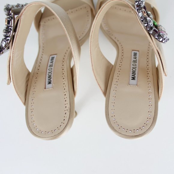 NEW MANOLO BLAHNIK Verda 90 Satin Heels – Jewel Buckle Wedding Sandals - Picture 14 of 16